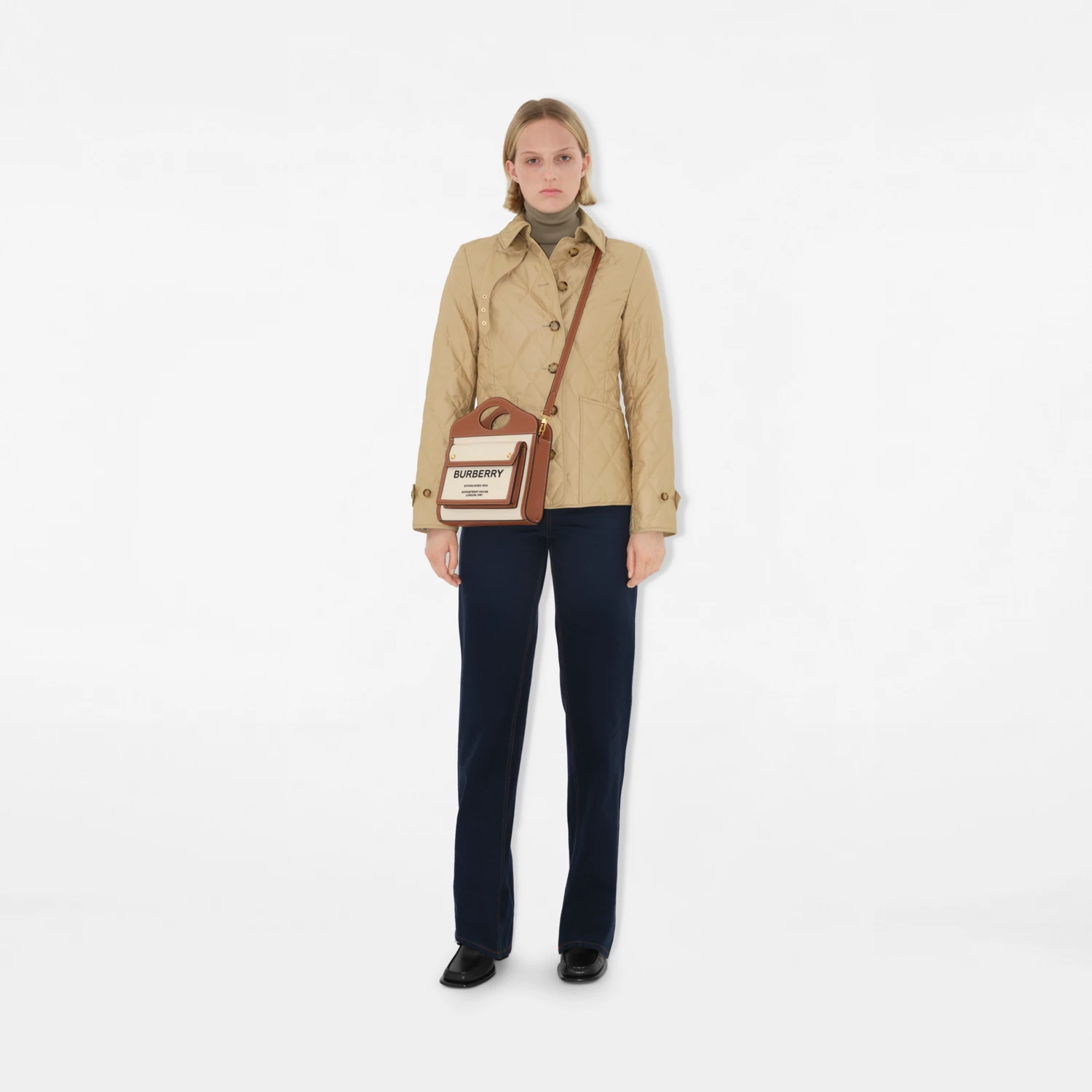 BURBERRY MINI TRI-TONE COTTON CANVAS and LEATHER POCKET BAG