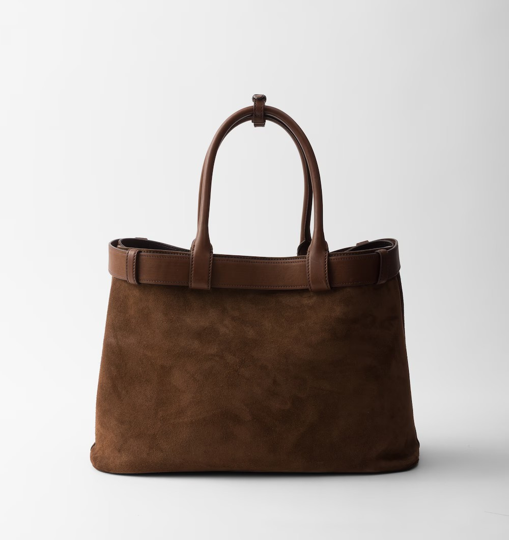 PRADA LARGE BUCKLE PRADA BUCKLE SUEDE BAG WITH BELT