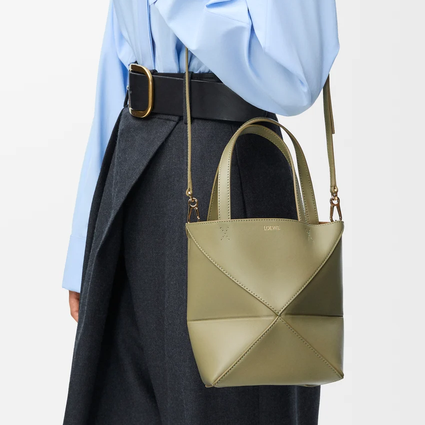 LOEWE Mini Puzzle Fold tote in shiny calfskin