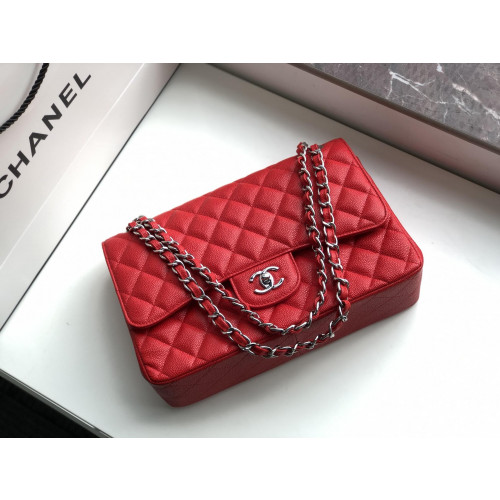 Ch@nel Flap Bag-Cavir Leather-Silver-30CM Ch@nel Flap Bag-Cavir Leather-Silver-30CM