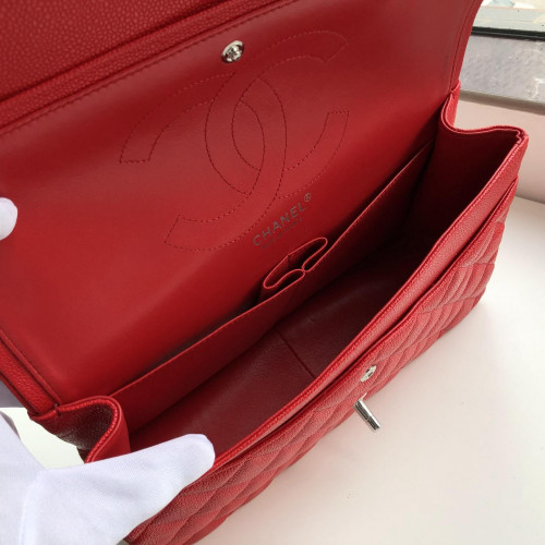 Ch@nel Flap Bag-Cavir Leather-Silver-30CM Ch@nel Flap Bag-Cavir Leather-Silver-30CM