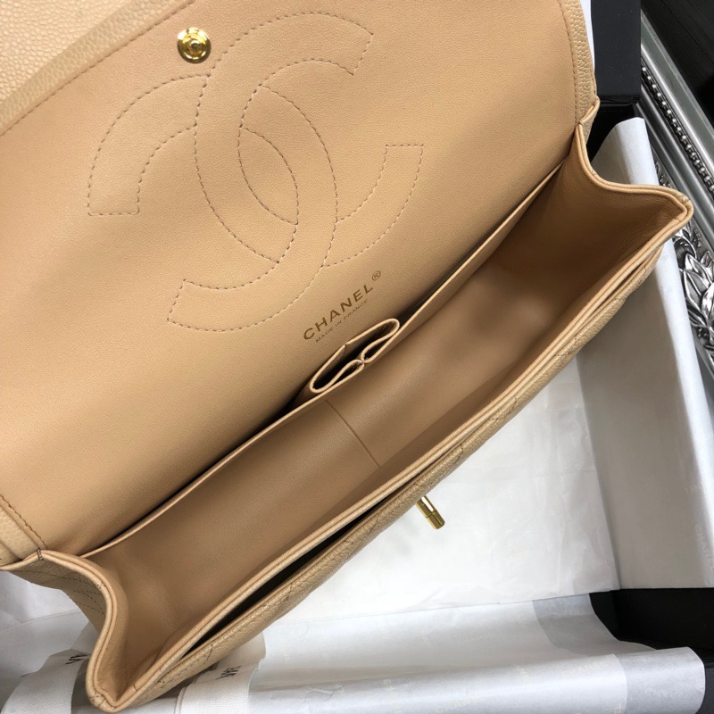Ch@nel Flap Bag-Cavir Leather-Gold-30CM Ch@nel Flap Bag-Cavir Leather-Gold-30CM