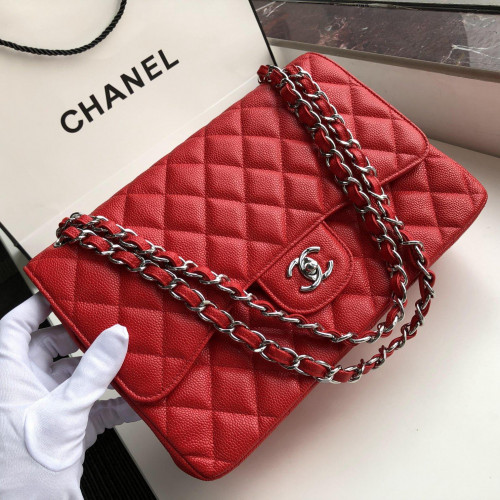 Ch@nel Flap Bag-Cavir Leather-Silver-30CM Ch@nel Flap Bag-Cavir Leather-Silver-30CM