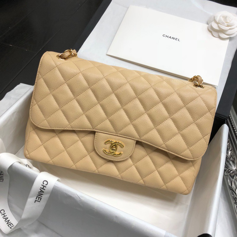 Ch@nel Flap Bag-Cavir Leather-Gold-30CM Ch@nel Flap Bag-Cavir Leather-Gold-30CM