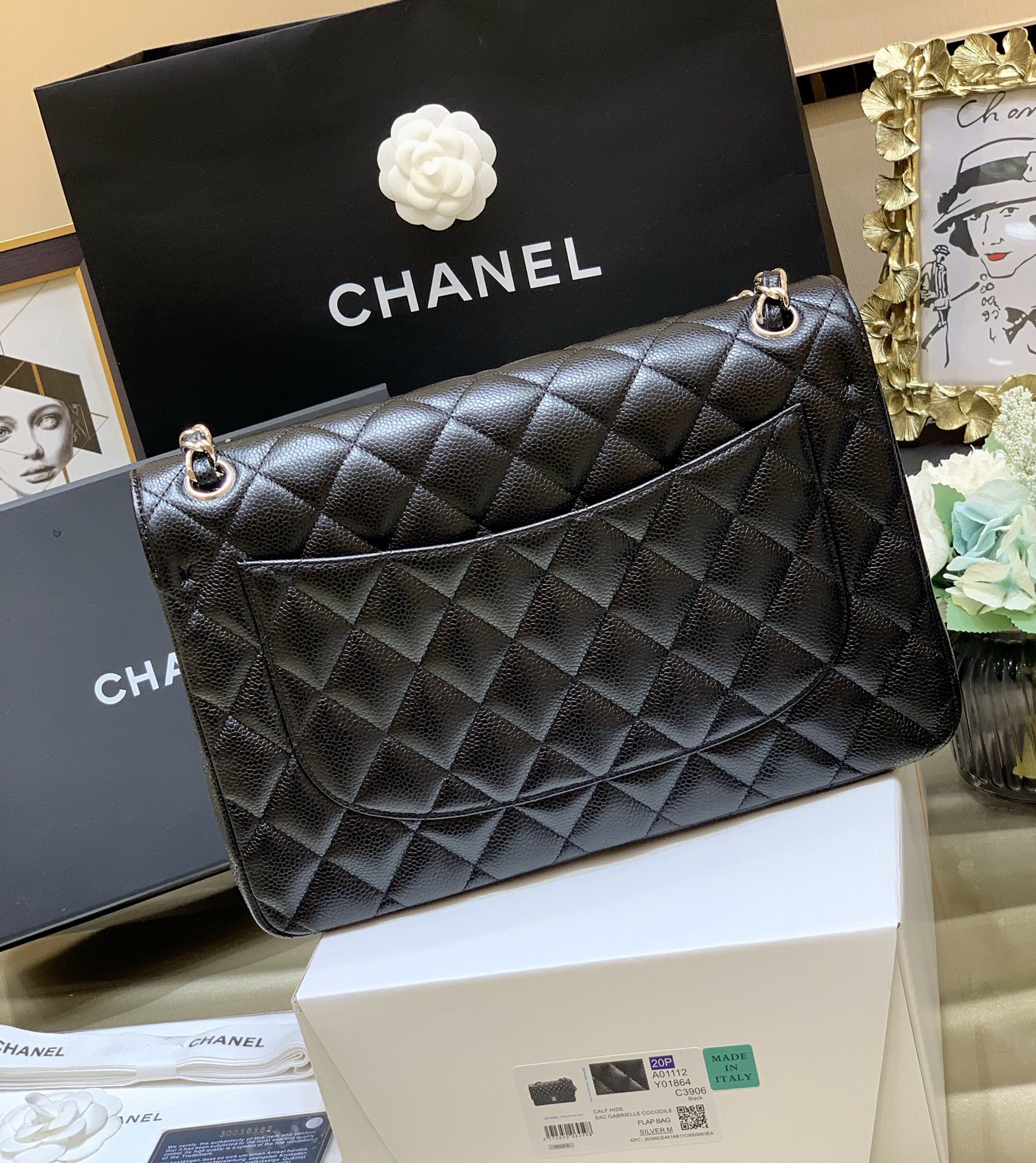 Ch@nel Flap Bag-Cavir Leather-Silver-30CM Ch@nel Flap Bag-Cavir Leather-Silver-30CM