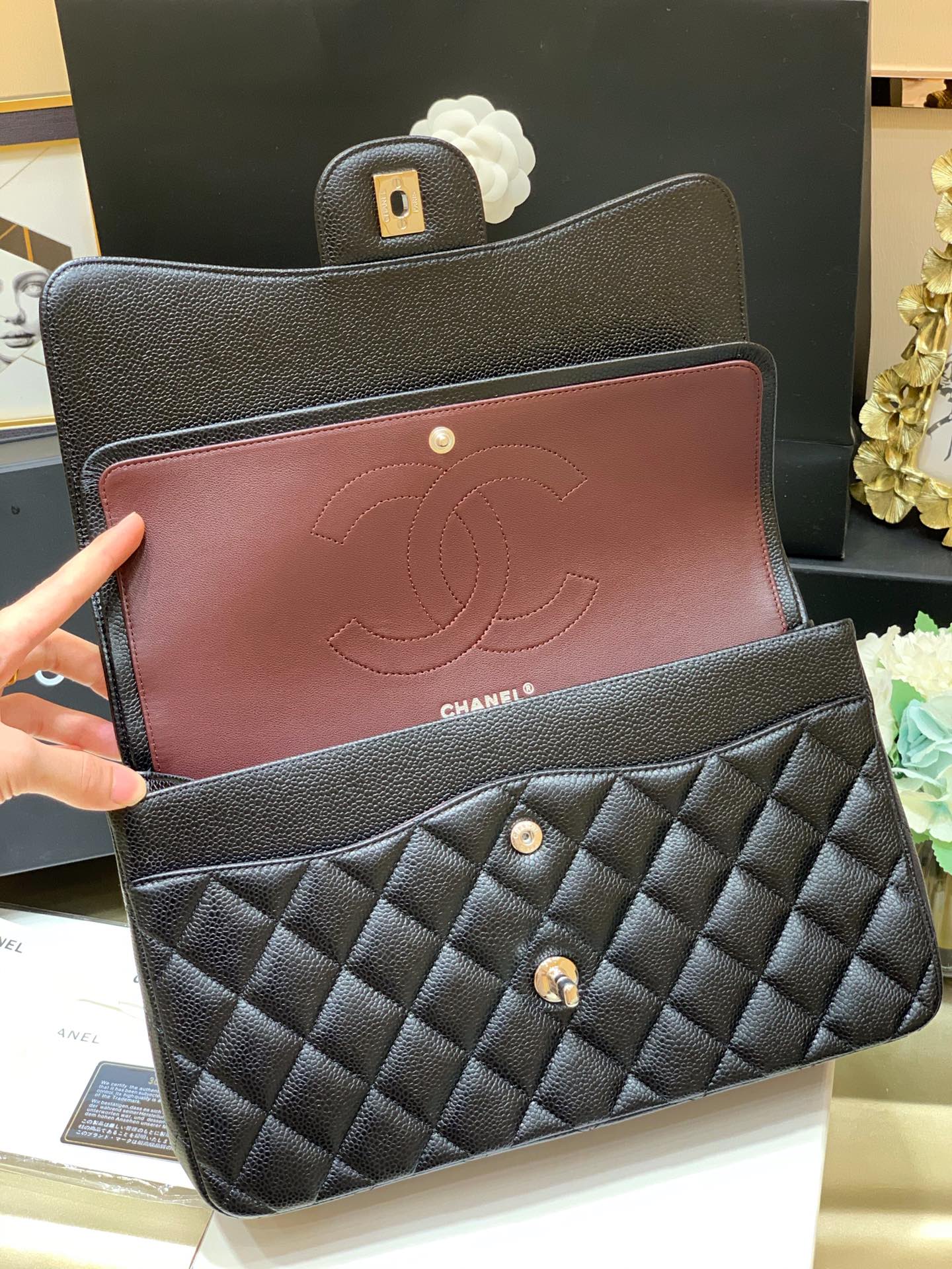 Ch@nel Flap Bag-Cavir Leather-Silver-30CM Ch@nel Flap Bag-Cavir Leather-Silver-30CM