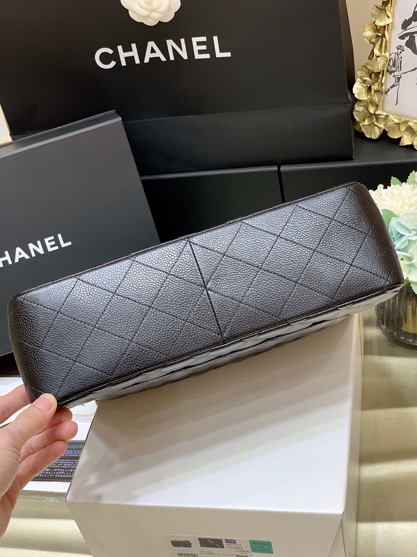 Ch@nel Flap Bag-Cavir Leather-Silver-30CM Ch@nel Flap Bag-Cavir Leather-Silver-30CM