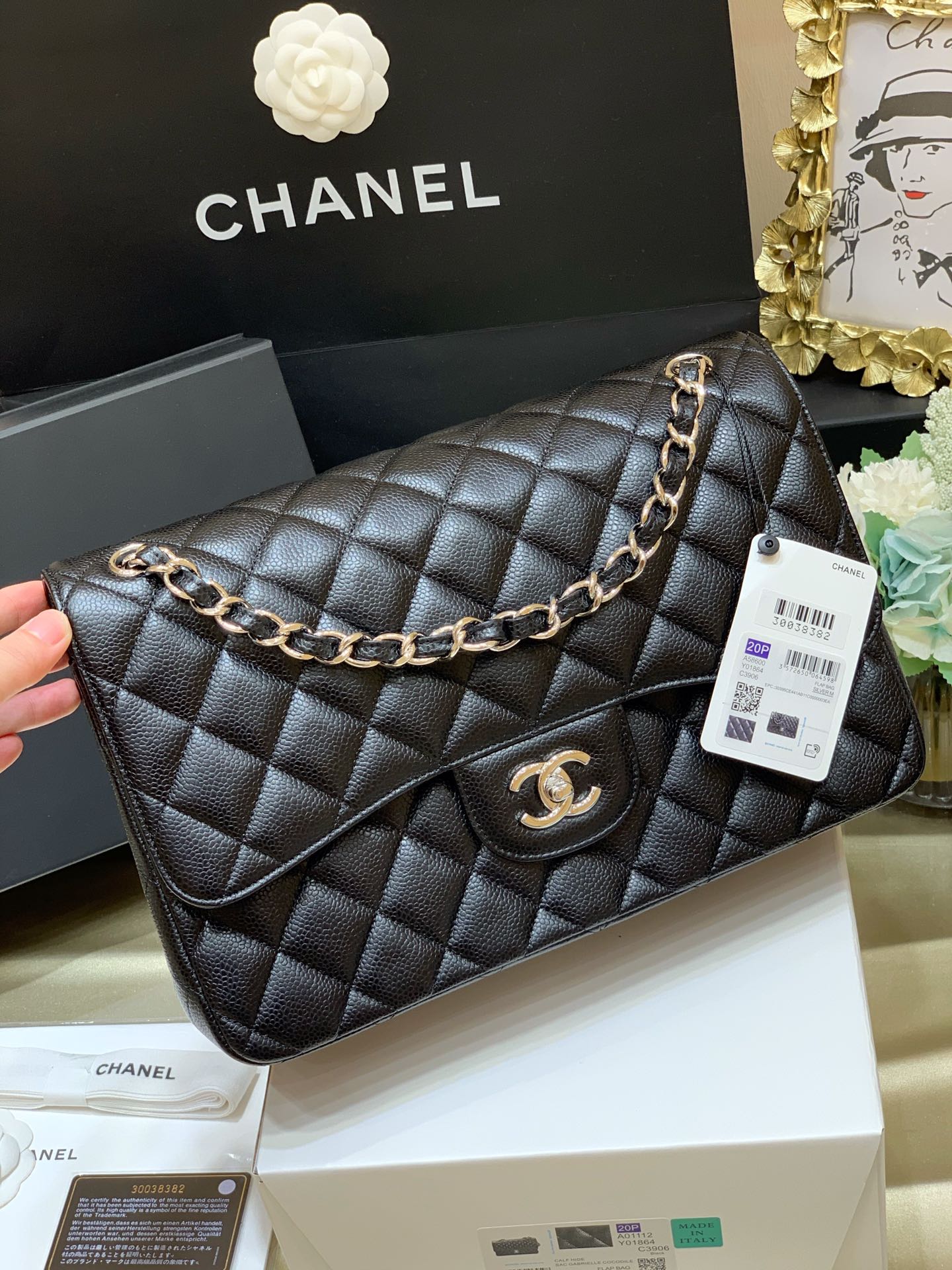 Ch@nel Flap Bag-Cavir Leather-Silver-30CM Ch@nel Flap Bag-Cavir Leather-Silver-30CM