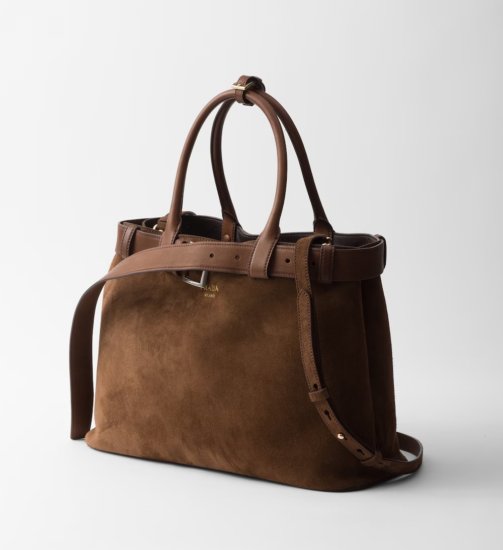 PRADA LARGE BUCKLE PRADA BUCKLE SUEDE BAG WITH BELT