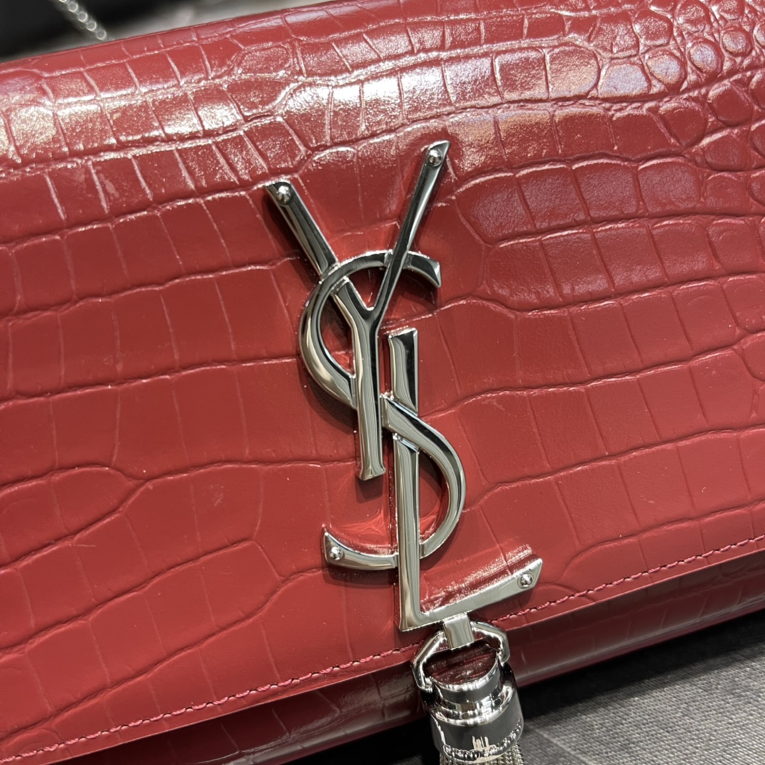 YSL Kate Medium With Tassle In Crocodile Leather-20×13.5×5.5cCM