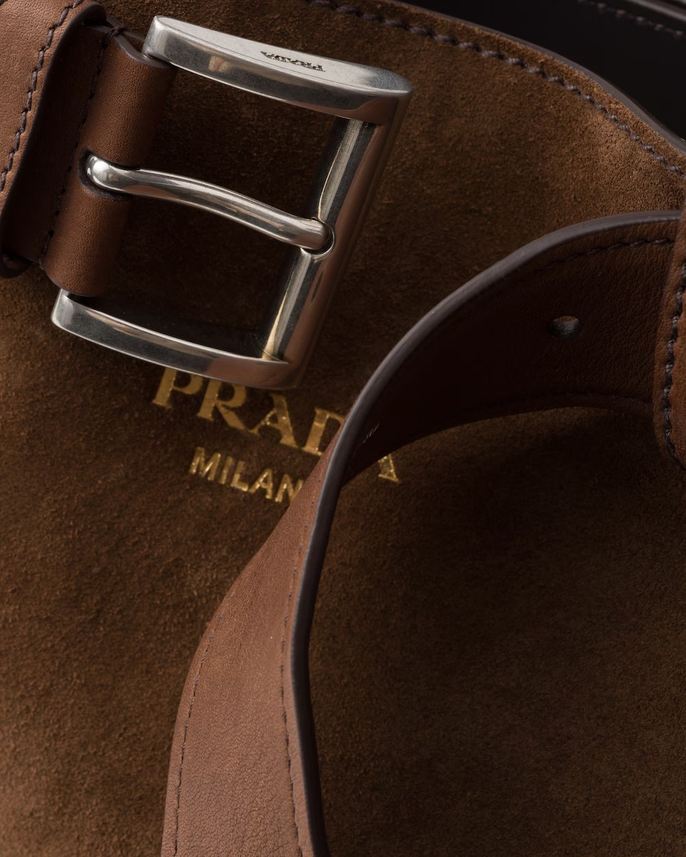 PRADA LARGE BUCKLE PRADA BUCKLE SUEDE BAG WITH BELT
