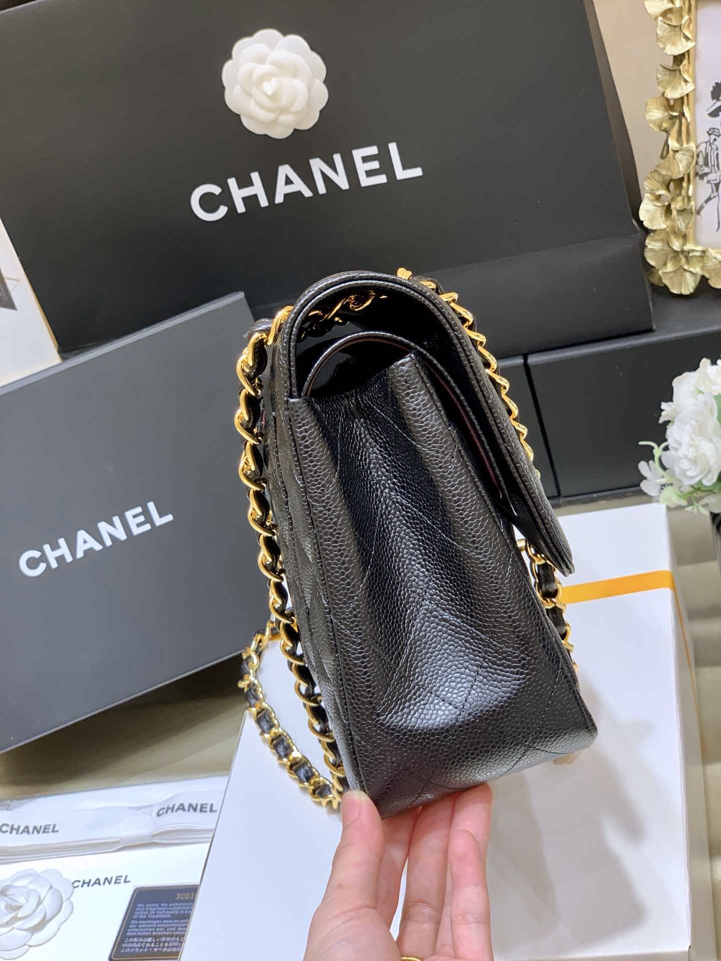 Ch@nel Flap Bag-Cavir Leather-Gold-30CM Ch@nel Flap Bag-Cavir Leather-Gold-30CM