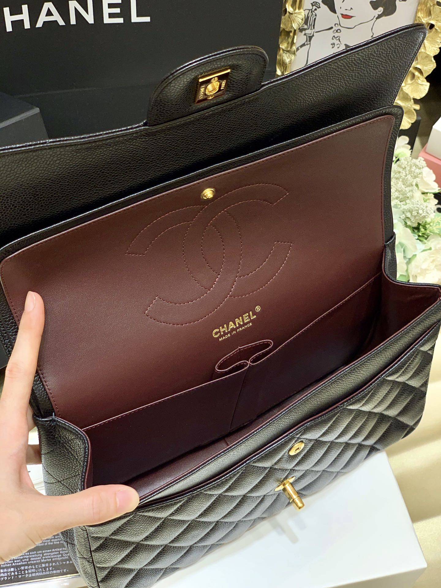 Ch@nel Flap Bag-Cavir Leather-Gold-30CM Ch@nel Flap Bag-Cavir Leather-Gold-30CM