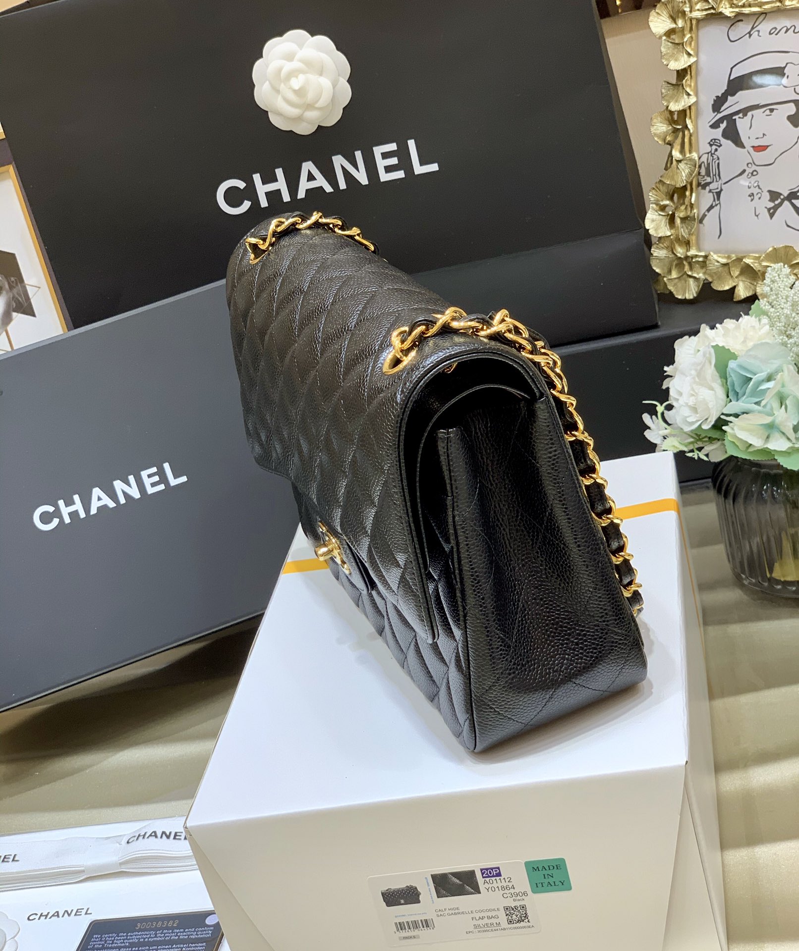 Ch@nel Flap Bag-Cavir Leather-Gold-30CM Ch@nel Flap Bag-Cavir Leather-Gold-30CM