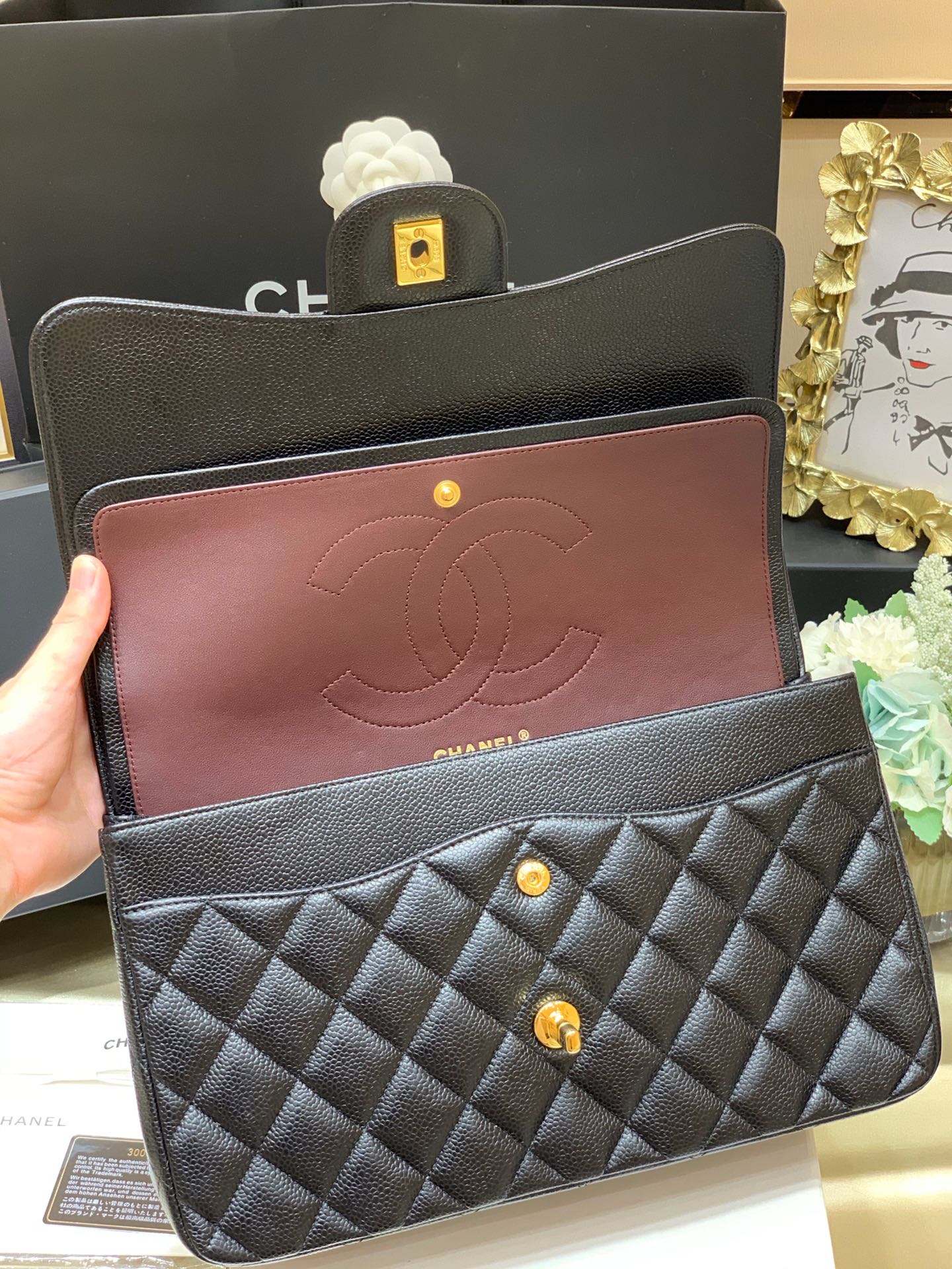 Ch@nel Flap Bag-Cavir Leather-Gold-30CM Ch@nel Flap Bag-Cavir Leather-Gold-30CM