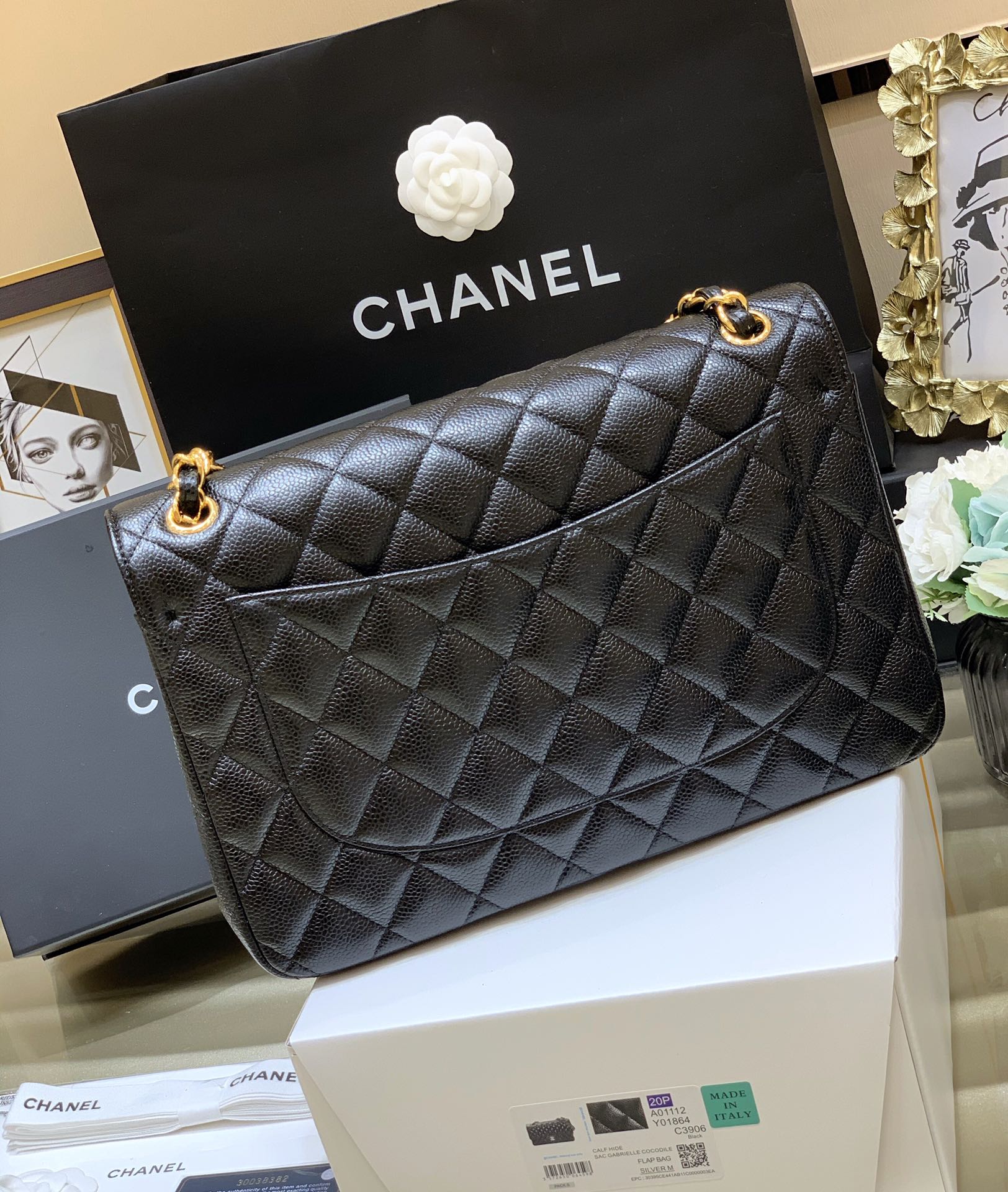 Ch@nel Flap Bag-Cavir Leather-Gold-30CM Ch@nel Flap Bag-Cavir Leather-Gold-30CM