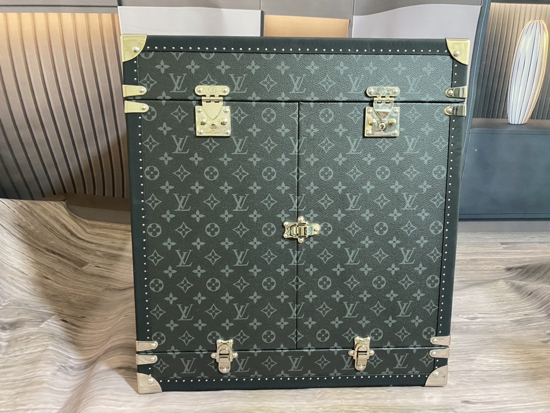Louis Vuitton Custom Order Small Wine Box (Black Flower + Grey)-46*37*50CM
