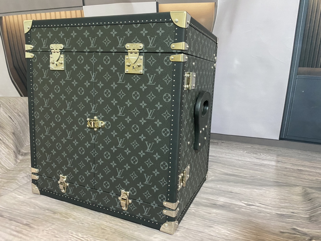 Louis Vuitton Custom Order Small Wine Box (Black Flower + Grey)-46*37*50CM