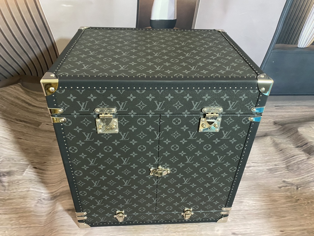 Louis Vuitton Custom Order Small Wine Box (Black Flower + Grey)-46*37*50CM