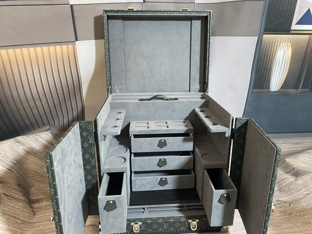 Louis Vuitton Custom Order Small Wine Box (Black Flower + Grey)-46*37*50CM