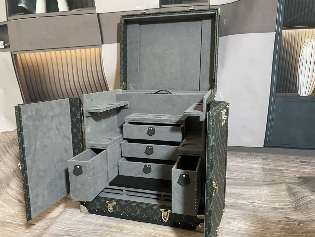 Louis Vuitton Custom Order Small Wine Box (Black Flower + Grey)-46*37*50CM