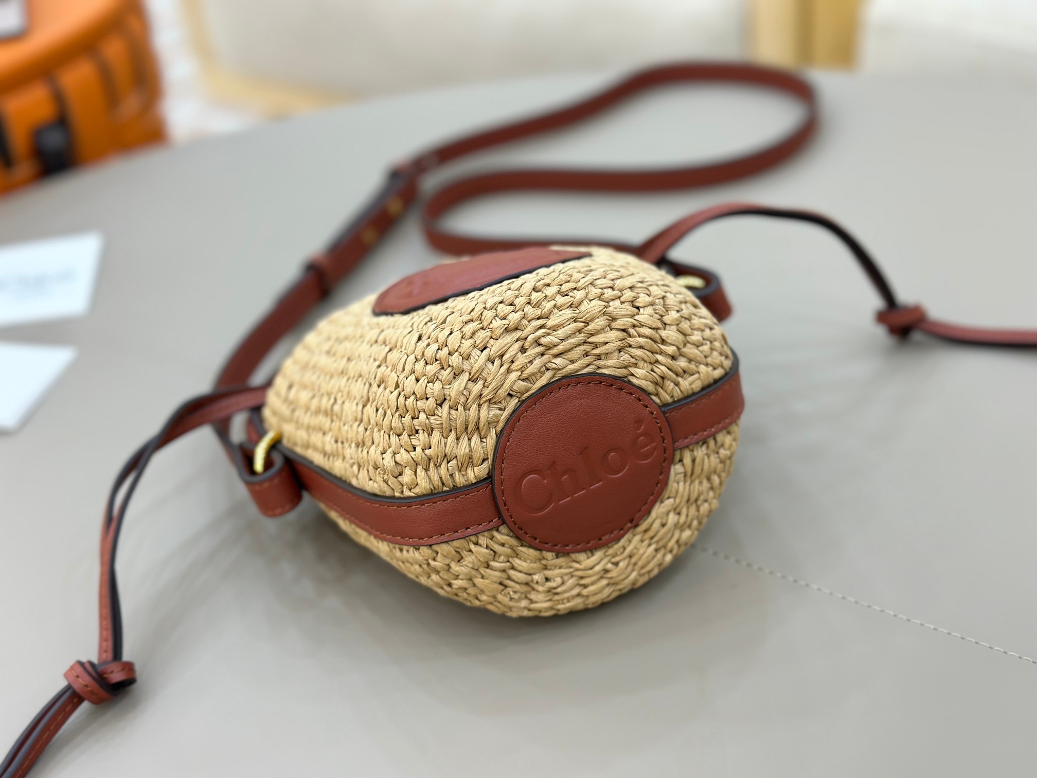 Chloé Mini Horse Medal Basket In Natural Fibers-14×12.5x14CM
