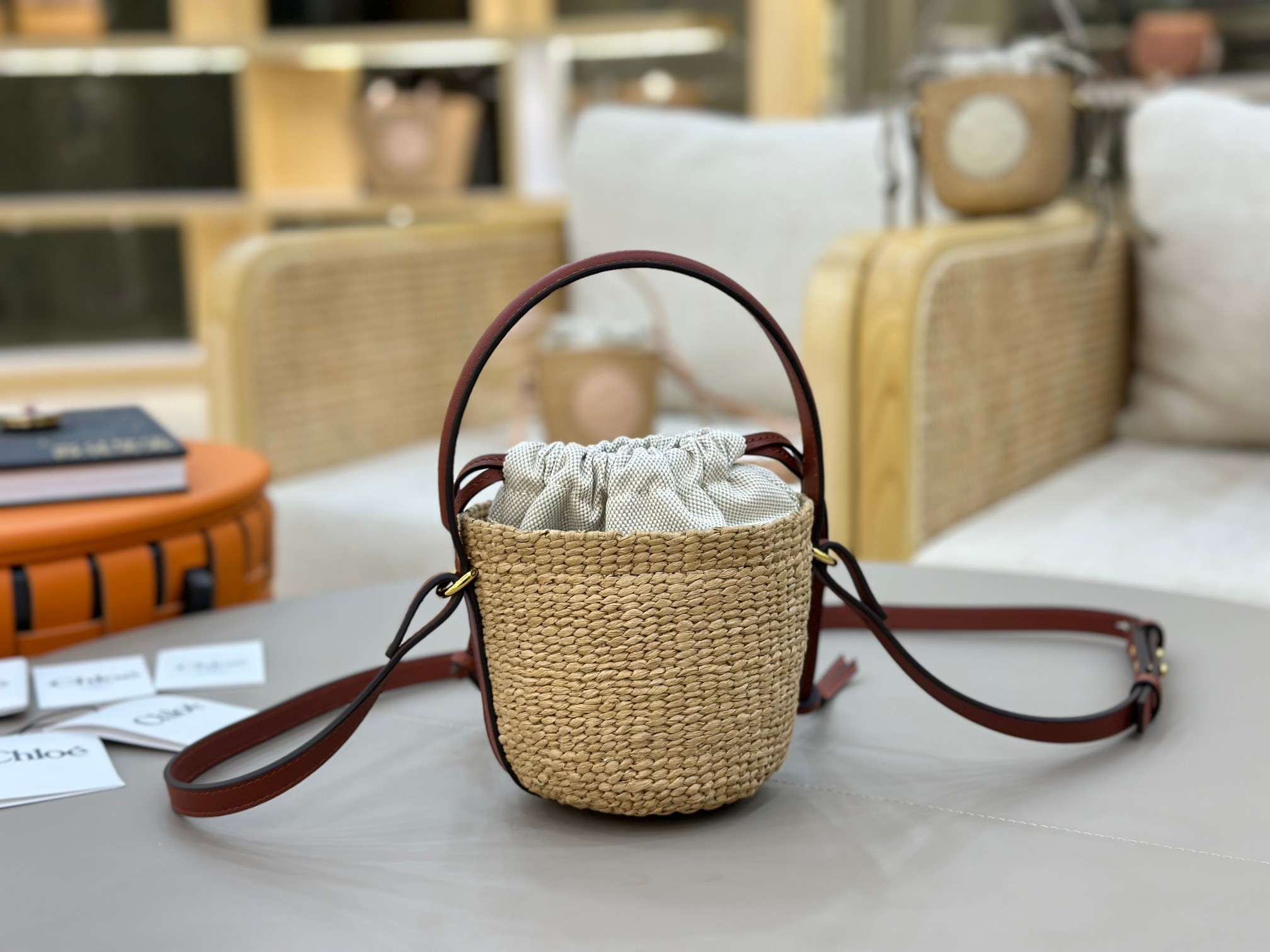 Chloé Mini Horse Medal Basket In Natural Fibers-14×12.5x14CM
