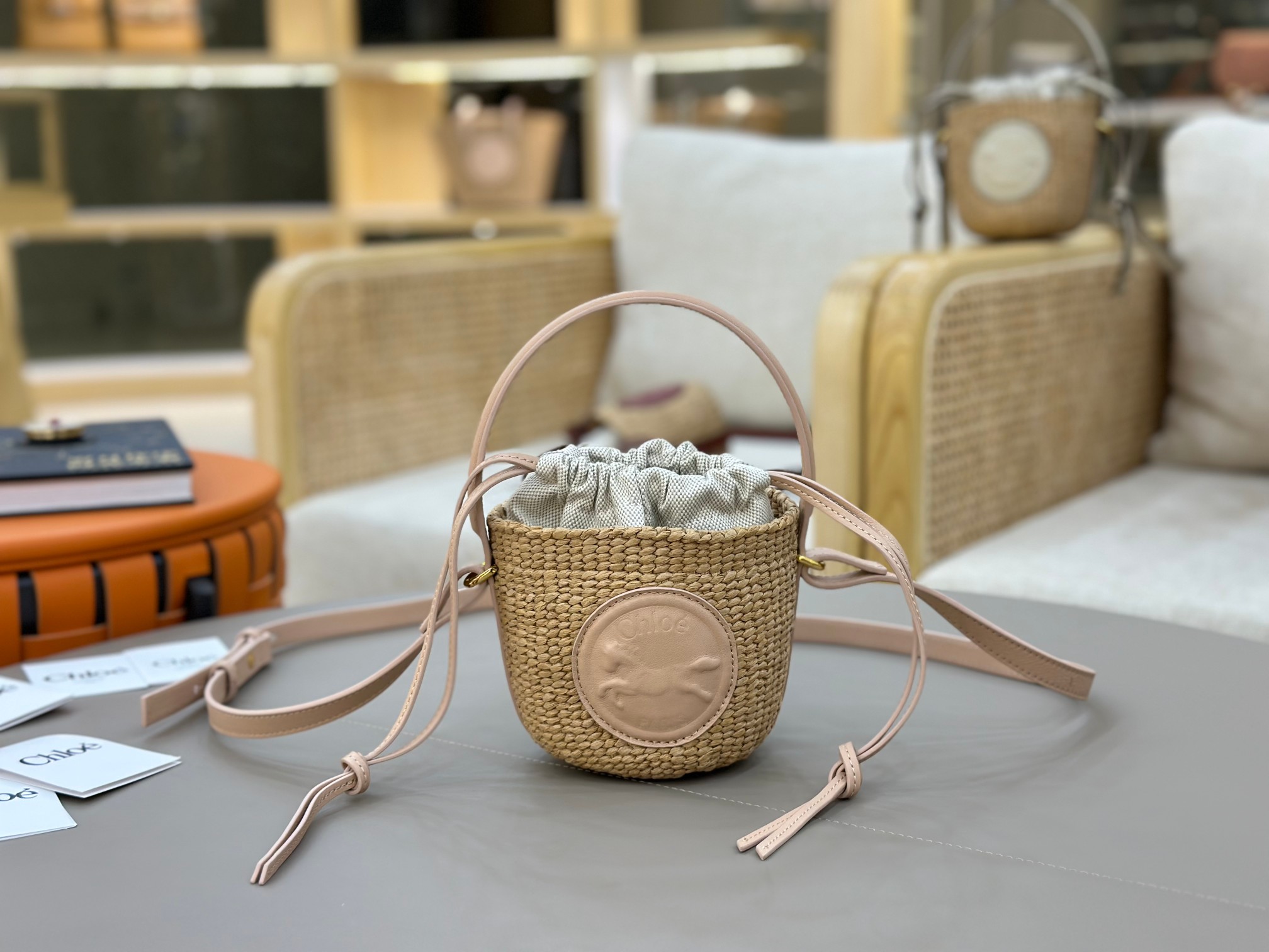 Chloé Mini Horse Medal Basket In Natural Fibers-14×12.5x14CM