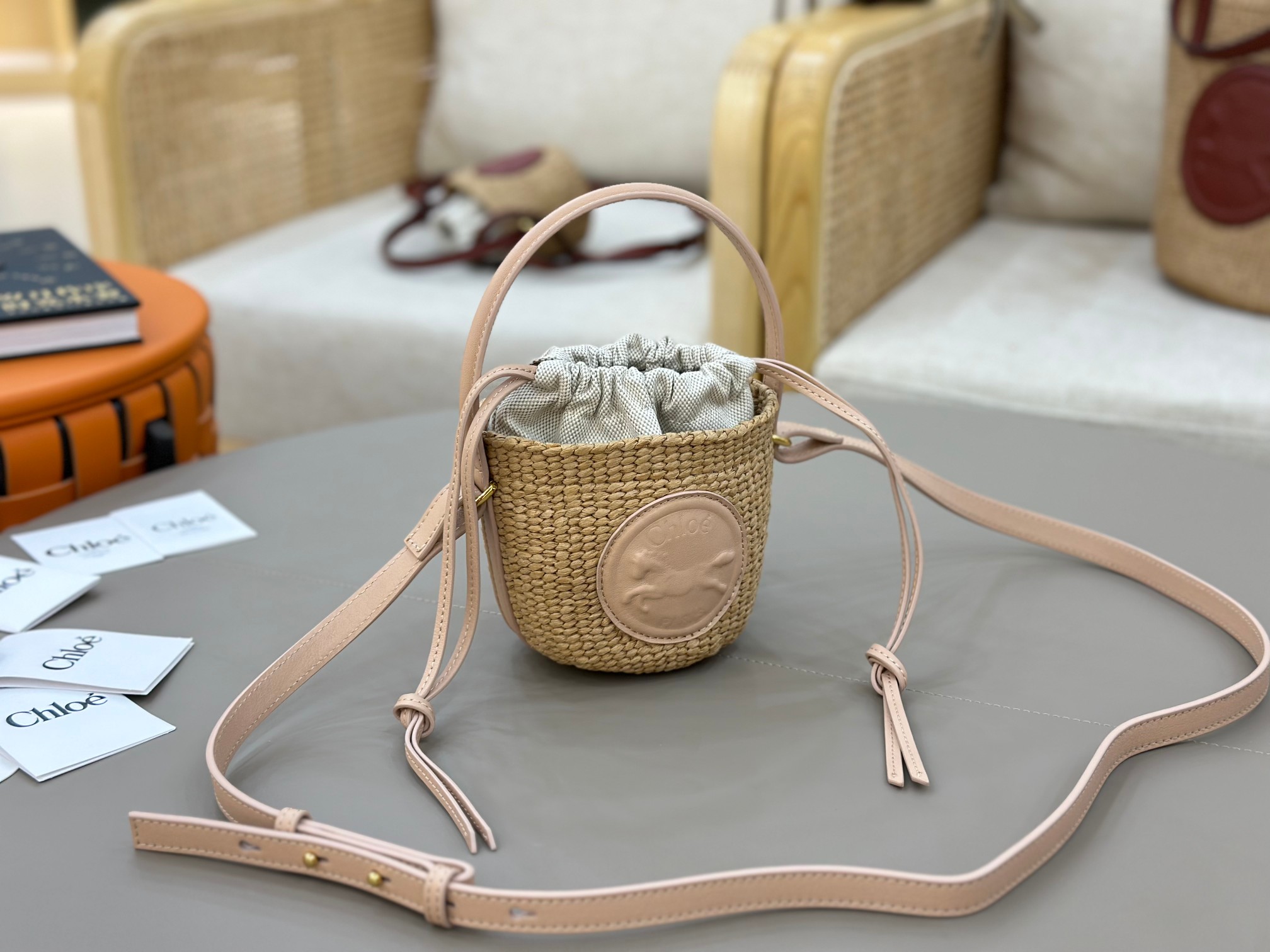 Chloé Mini Horse Medal Basket In Natural Fibers-14×12.5x14CM
