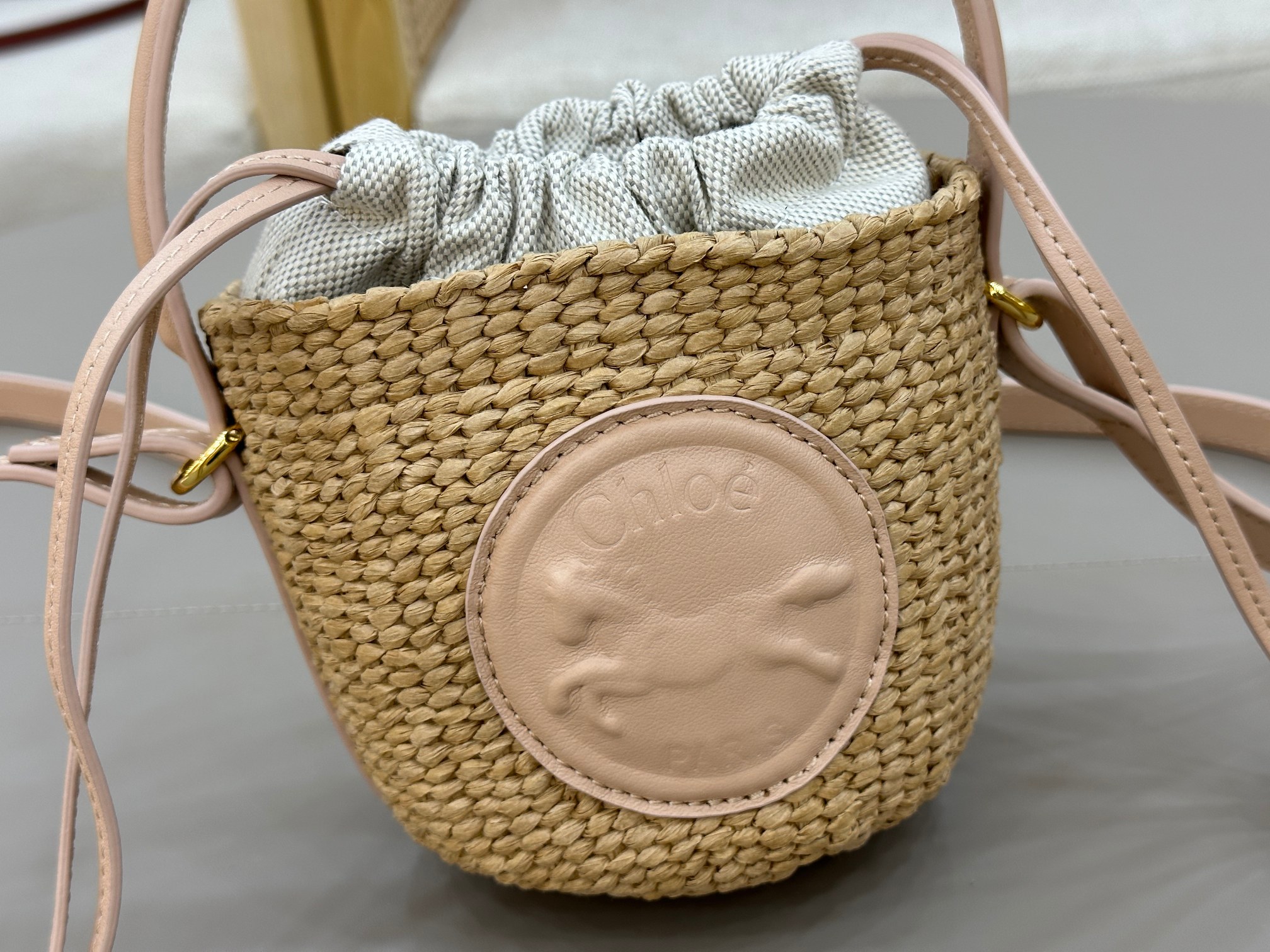 Chloé Mini Horse Medal Basket In Natural Fibers-14×12.5x14CM