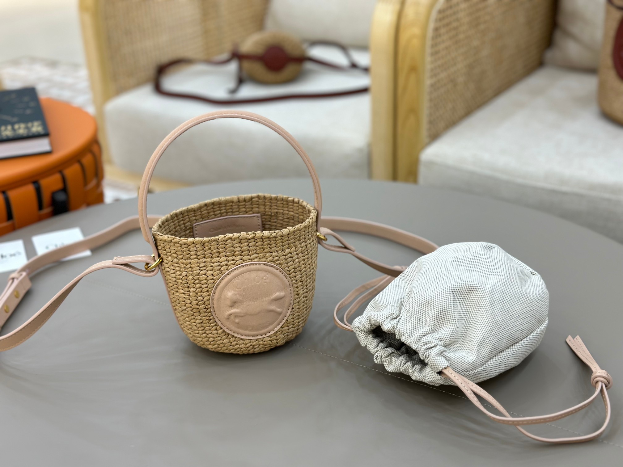 Chloé Mini Horse Medal Basket In Natural Fibers-14×12.5x14CM