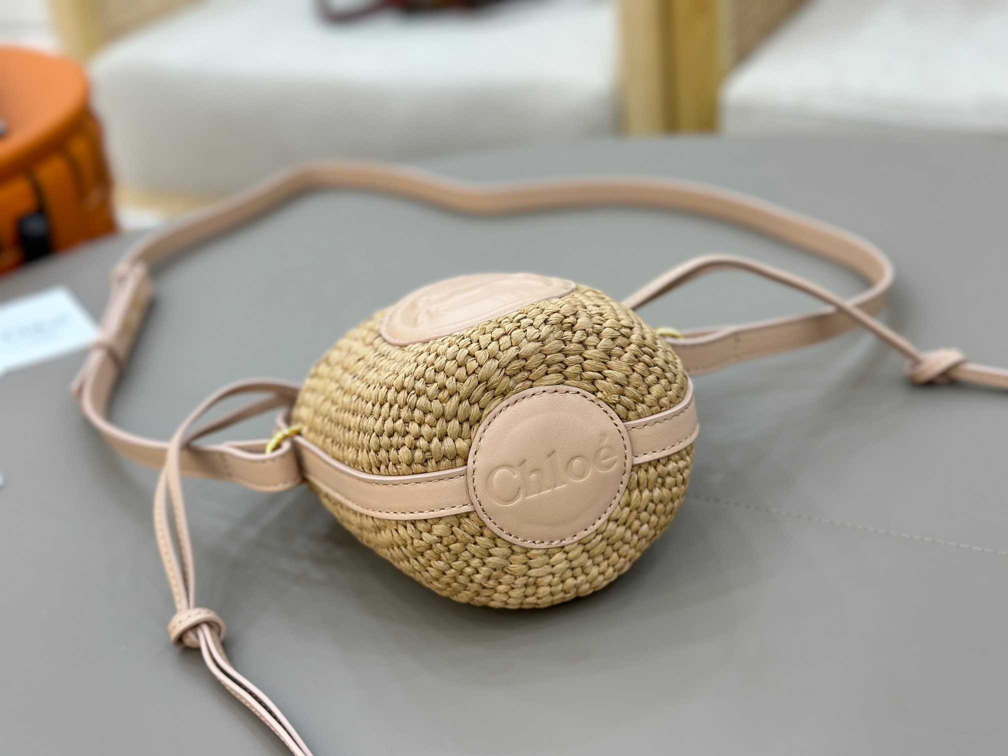 Chloé Mini Horse Medal Basket In Natural Fibers-14×12.5x14CM