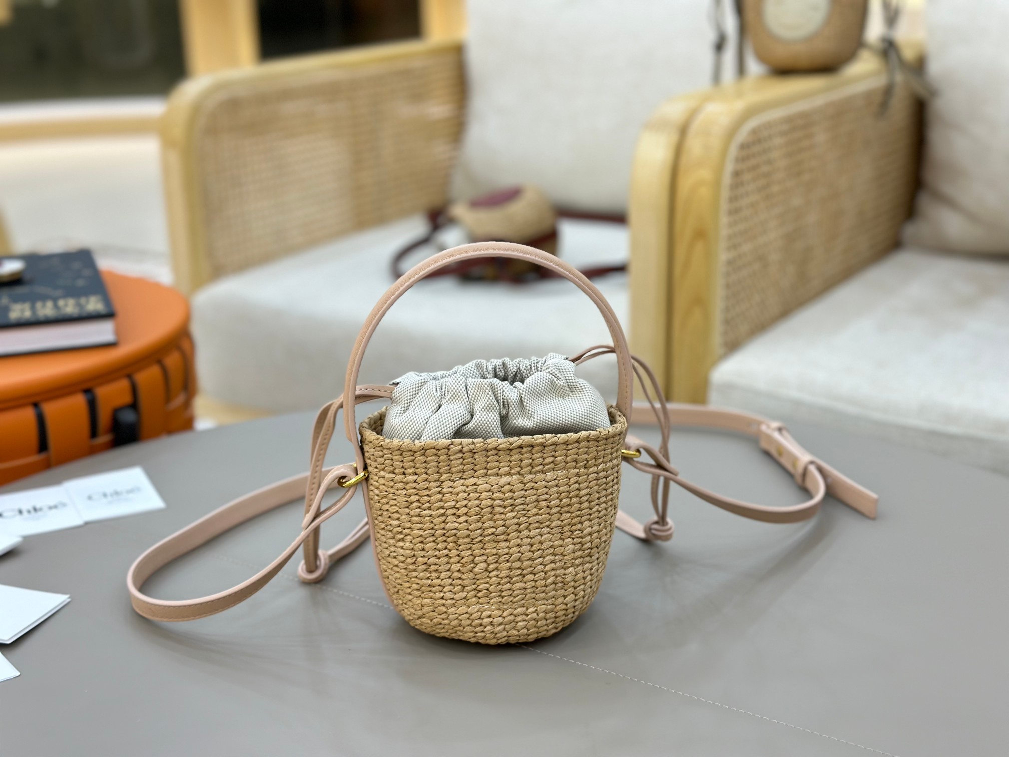 Chloé Mini Horse Medal Basket In Natural Fibers-14×12.5x14CM