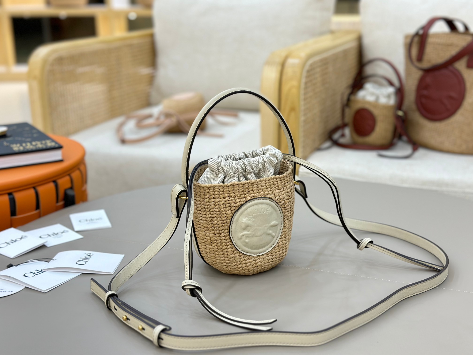 Chloé Mini Horse Medal Basket In Natural Fibers-14×12.5x14CM