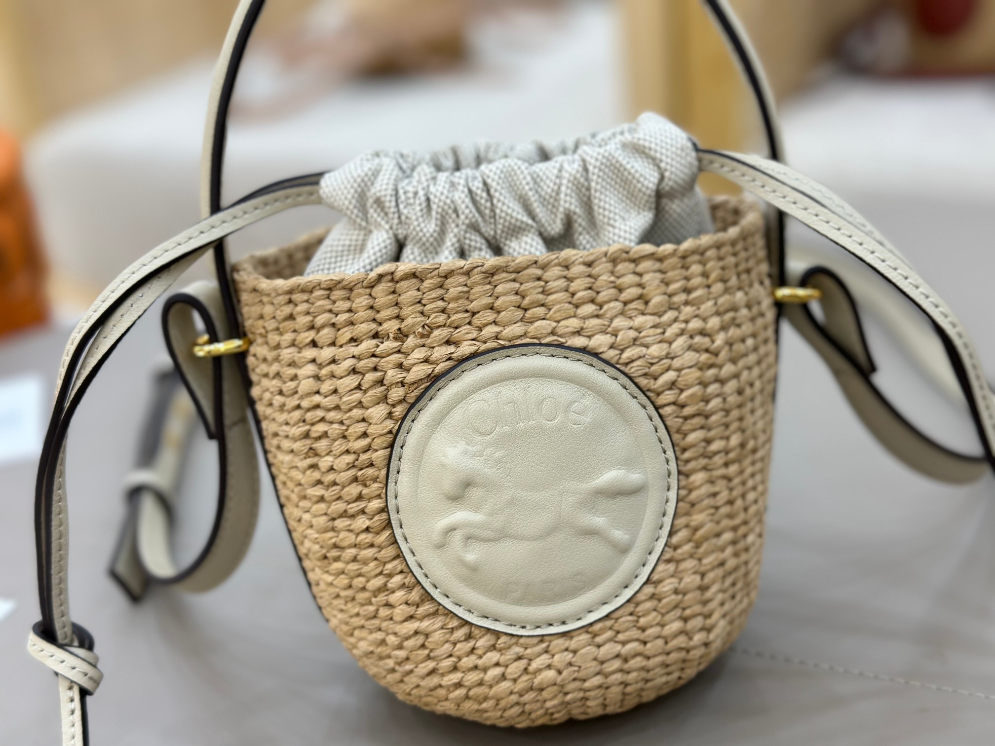 Chloé Mini Horse Medal Basket In Natural Fibers-14×12.5x14CM
