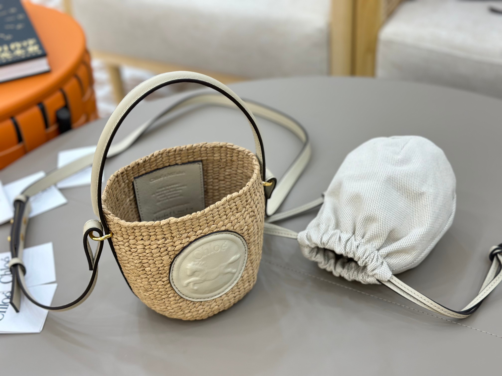 Chloé Mini Horse Medal Basket In Natural Fibers-14×12.5x14CM