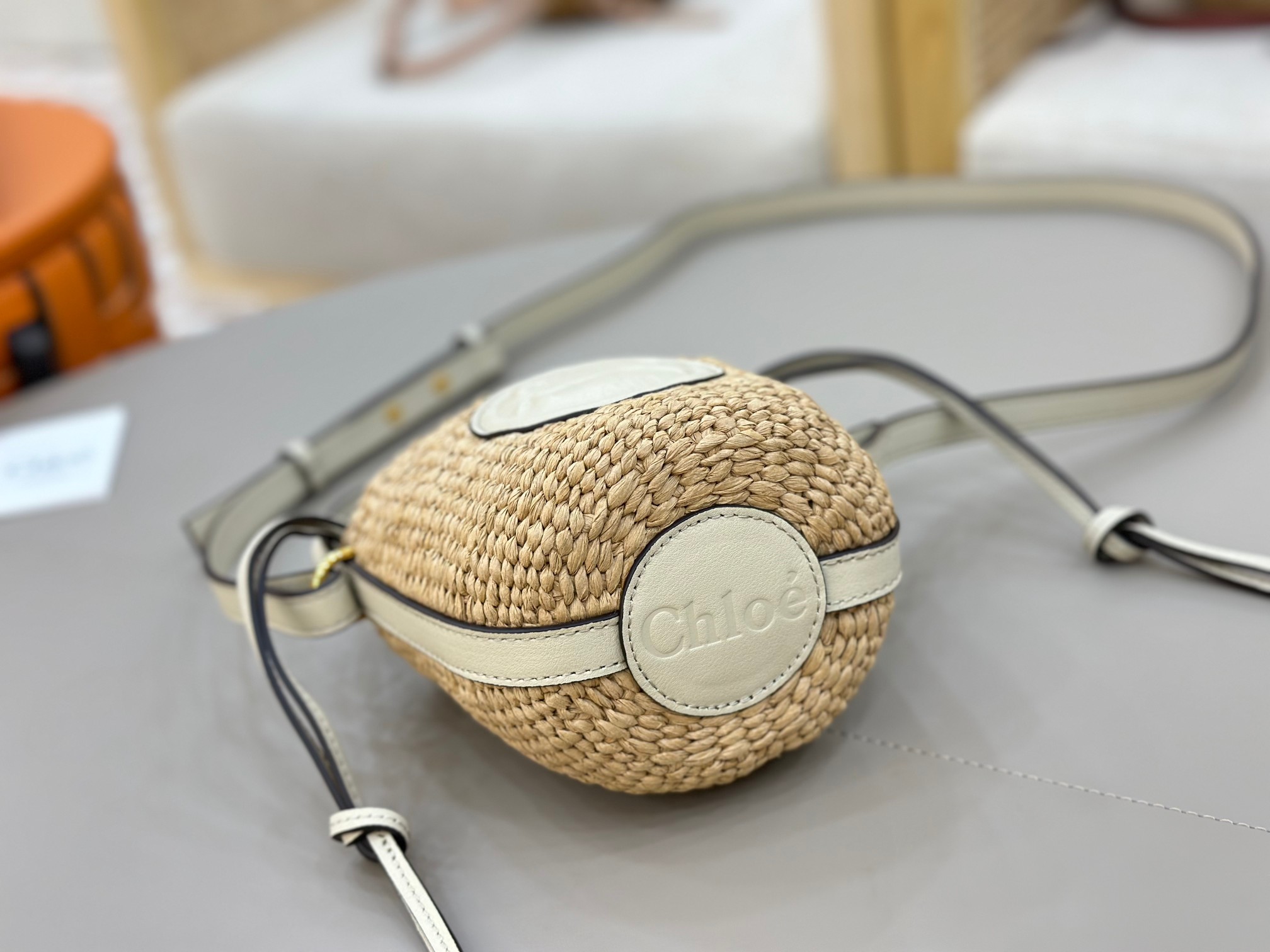 Chloé Mini Horse Medal Basket In Natural Fibers-14×12.5x14CM