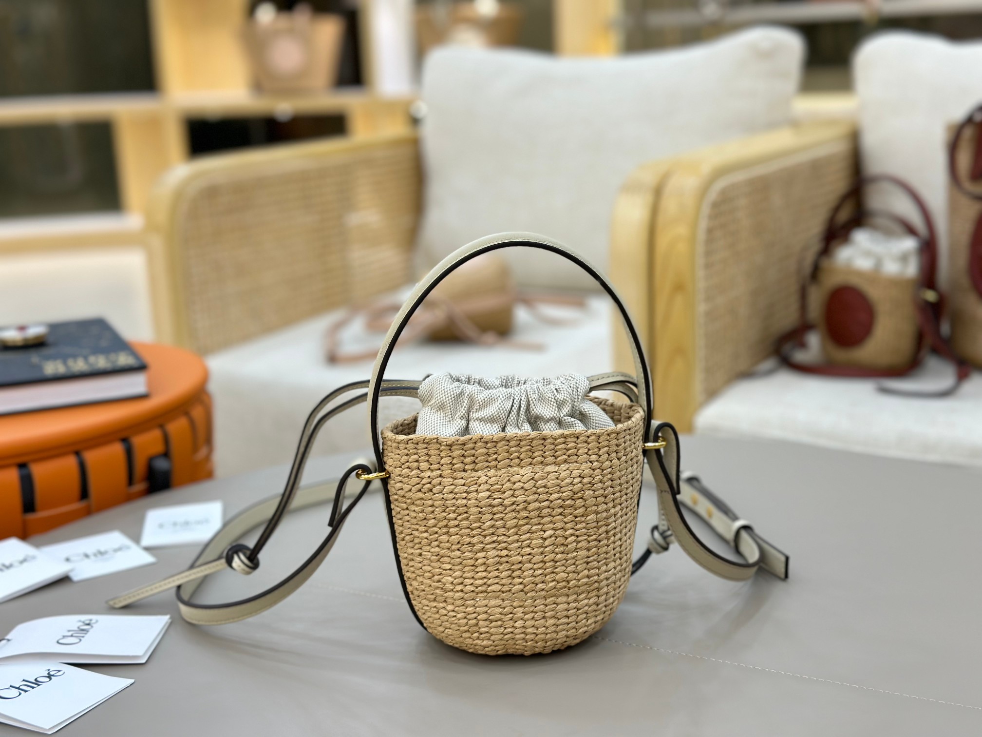 Chloé Mini Horse Medal Basket In Natural Fibers-14×12.5x14CM