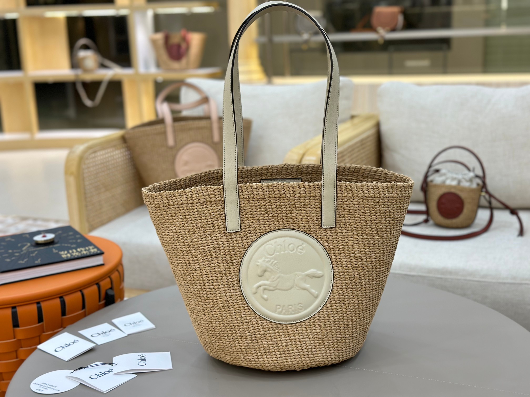 Chloé Horse Medal Basket In Natural Fibers-46*27*30CM