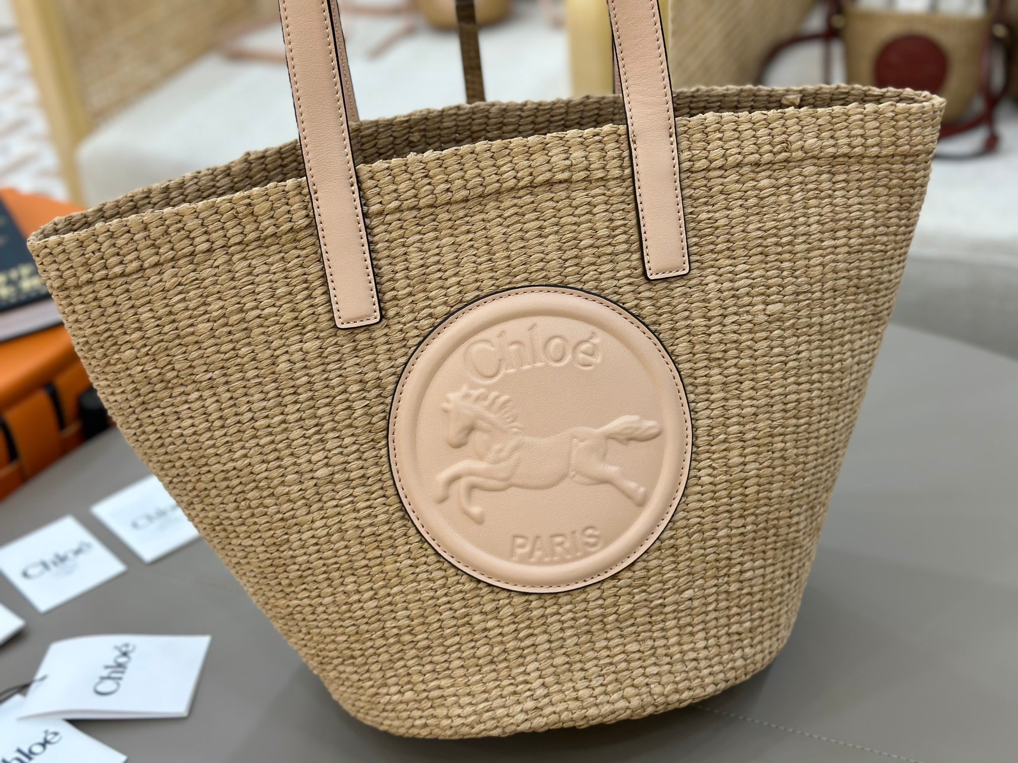 Chloé Horse Medal Basket In Natural Fibers-46*27*30CM
